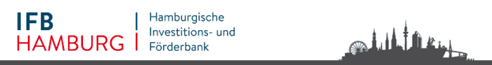 IFB Hamburg Logo in rot und Navy Blau mit Hamburger Sykline