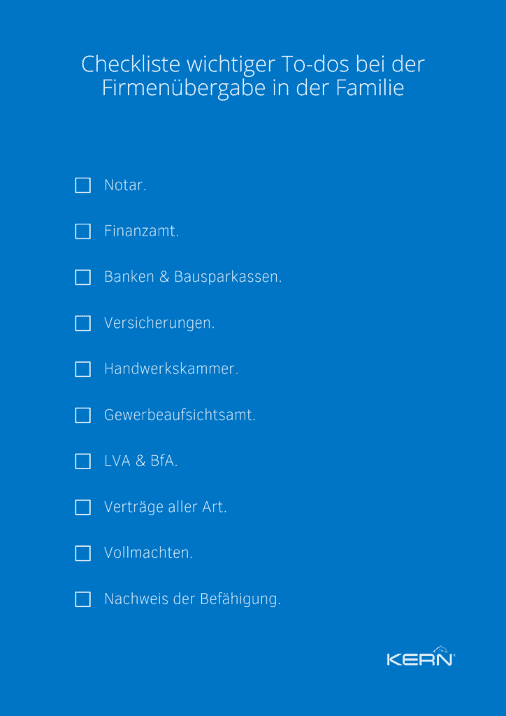 Grafik zur Checkliste wichtiger To-Dos bei der Firmenübergabe in der Familie