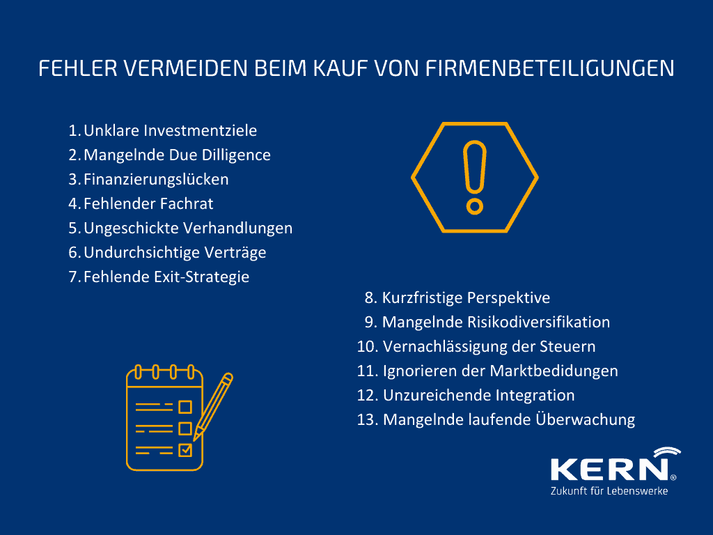 Grafik zur Fehlervermeidung beim Kauf von Firmenbeteiligungen