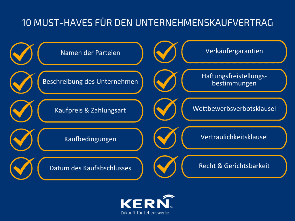 KERN 10 Must haves für den Unternehmenskaufvertrag